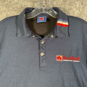 Red Bull Polo Shirt Men Size Medium Blue Snap Distribution Short Sleeve